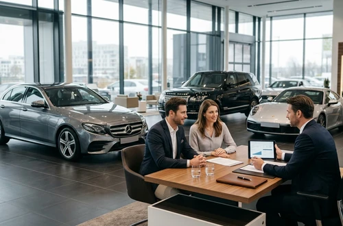 Happy customer receiving car keys